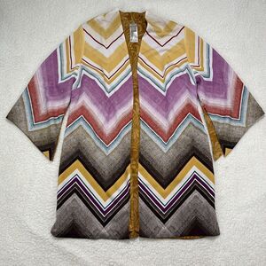 Chicos Size 2 (12/14) Kimono Cardigan Colorful Chevron Open Mustard Flowy